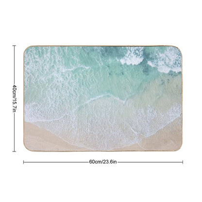 Green And White Lace Beach Sand And Seashore Waves Bath Mat