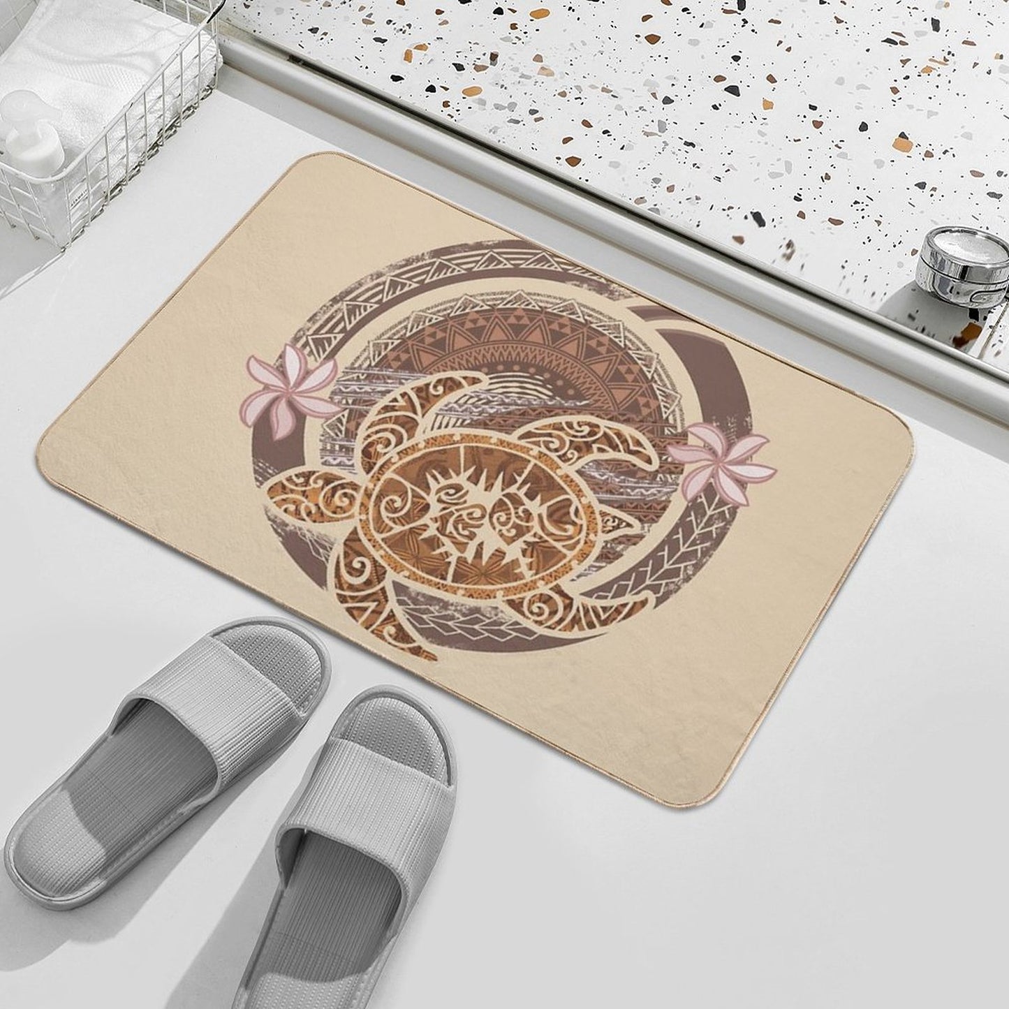 Vintage Circular Samoan Turtle Dive Bath Mat
