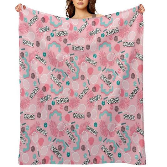 Playa' - Tennis Sports Full Court Action Hipster Abstract Minimal Retro Memphis Squiggle Pattern Throw Blanket
