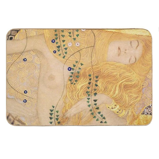 Water Serpent I by Gustav Klimt  -Gold Mermaid Art Nouveau Symbolism Bath Mat