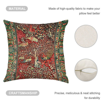Antique Persian Rug Bird Tree Flowers Ca. 1600 Print Linen Throw Pillow Cover