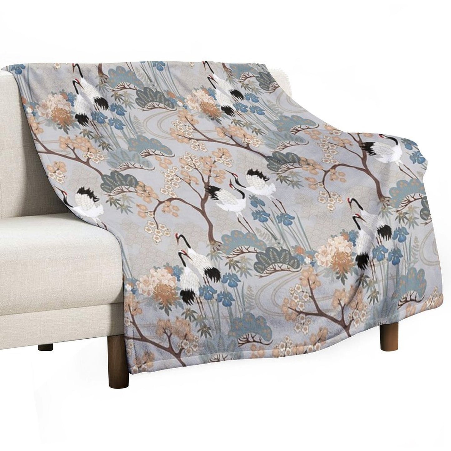 Japanese Garden Gray Throw Blanket