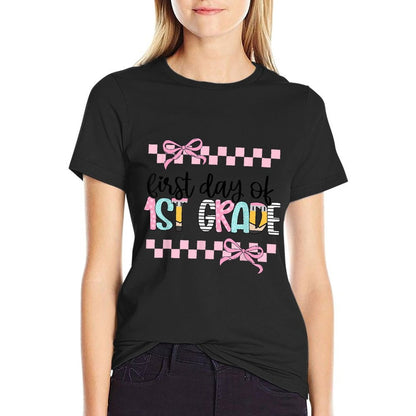 First Day Of 1st Grade Teacher Girl Coquette Back To School  Soft T-Shirt