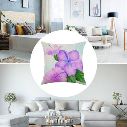 Hibiscus Watercolor Linen Throw Pillow Cover