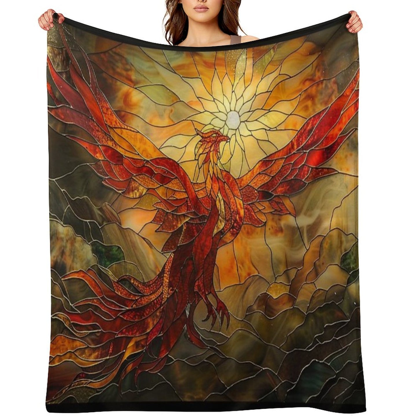 Glorious Phoenix Staine Glass Throw Blanket