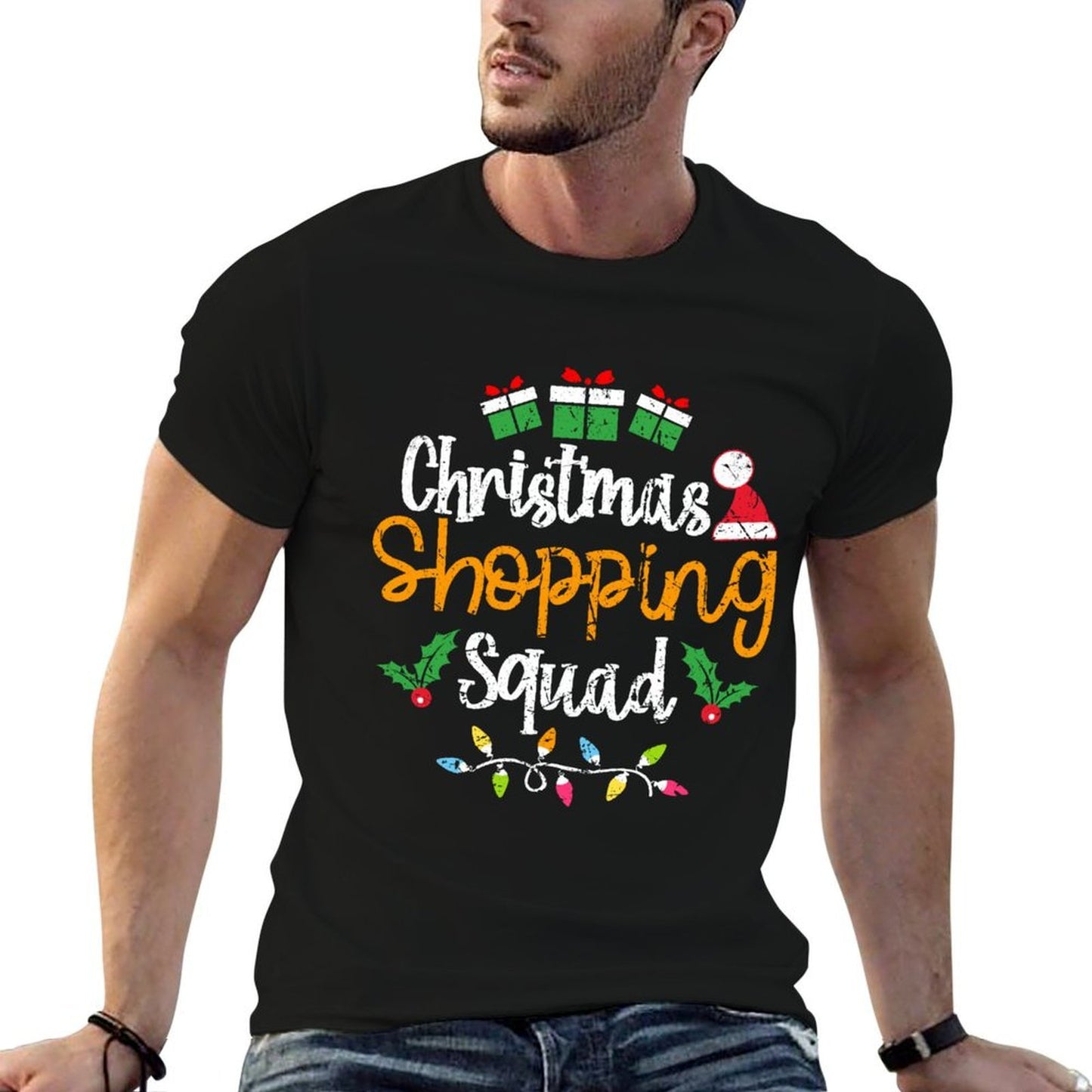 Christmas Shopping Squad Funny Cute Xmas Vintage  Summer-ready Fabric T-Shirt