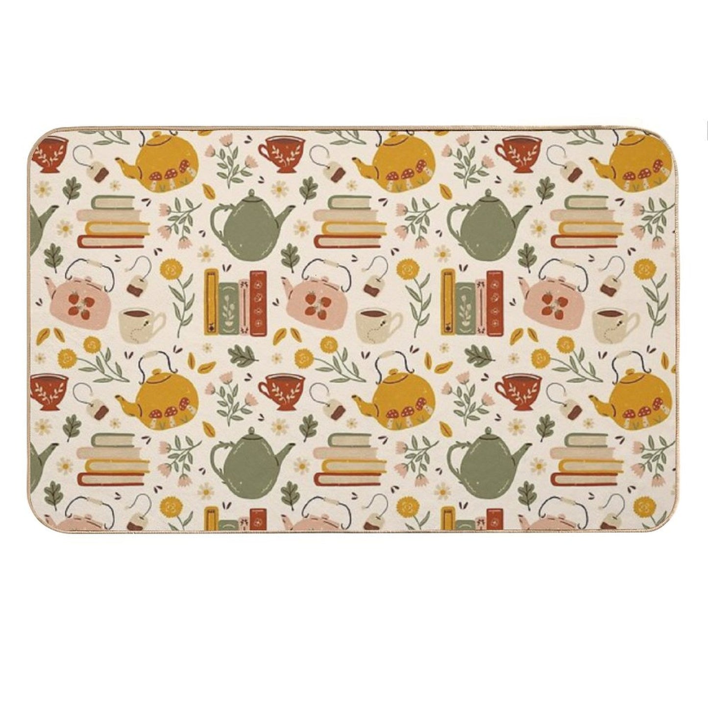 Flowery Books And Tea Bath Mat