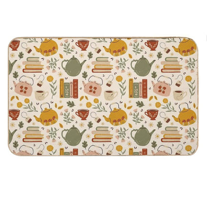 Flowery Books And Tea Bath Mat
