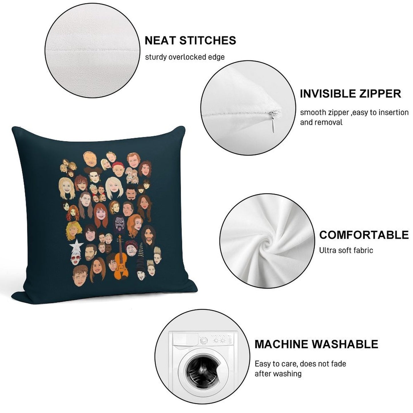 Icons of The Eurovision Song Contest Soft High-Density Material Throw Pillow