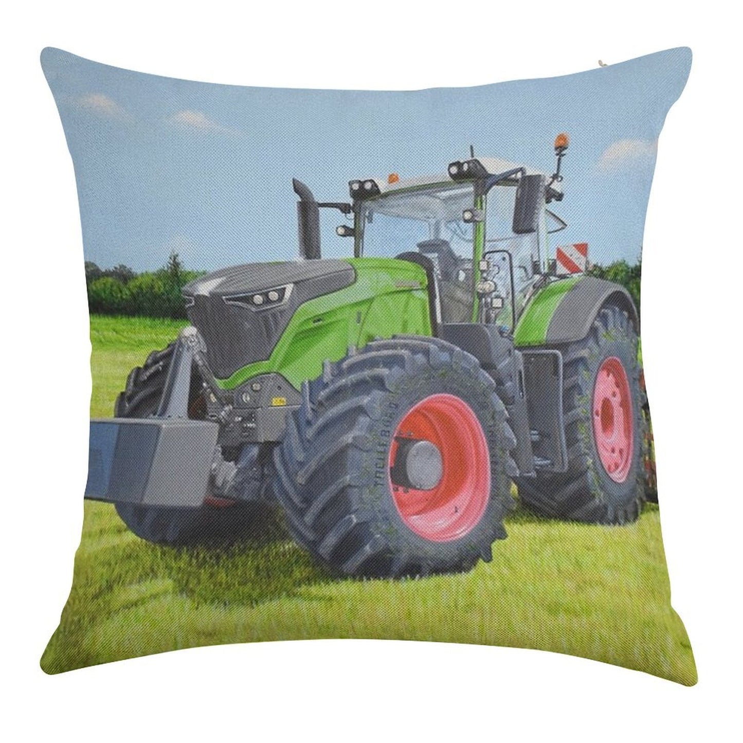 Green Tractor in Field Linen Throw Pillow Cover