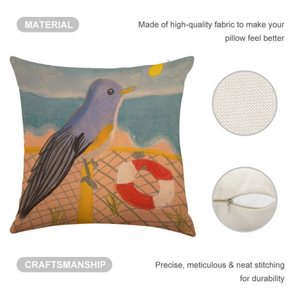 A Bird’s Beach Vibe Linen Throw Pillow Cover