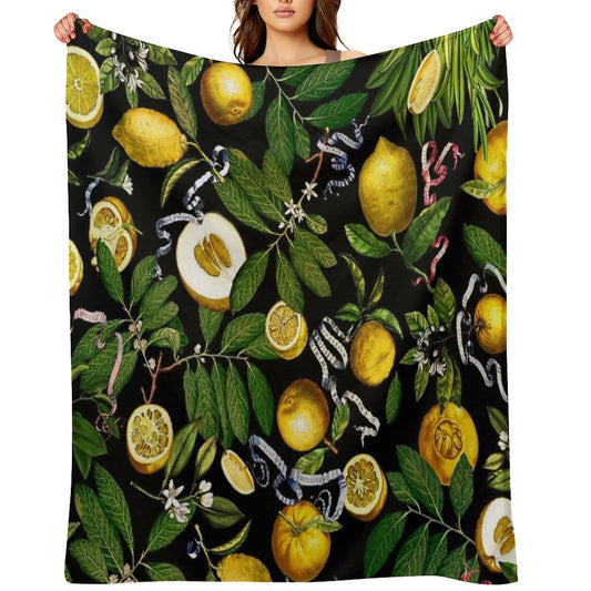 Lemon Tree - Black Throw Blanket