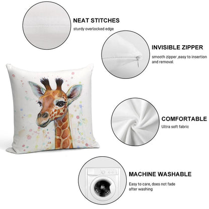 Baby Giraffe Watercolor Painting, Nursery Art Soft Fade-Resistant Throw Pillow