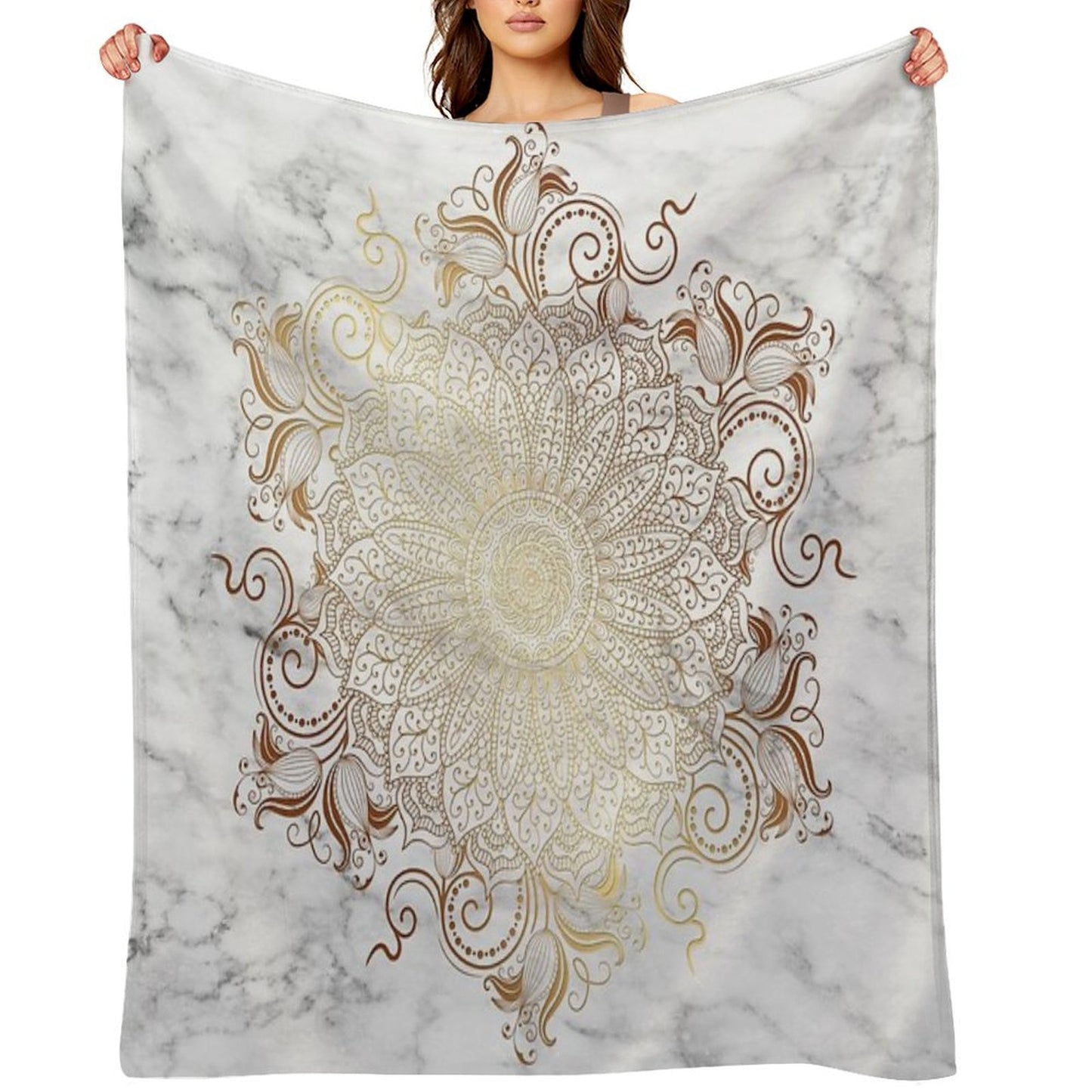 Mandala - Marble Gold Throw Blanket