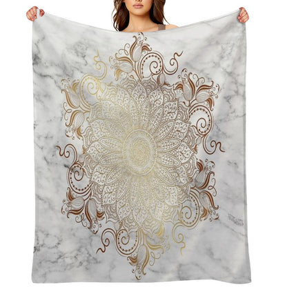 Mandala - Marble Gold Throw Blanket