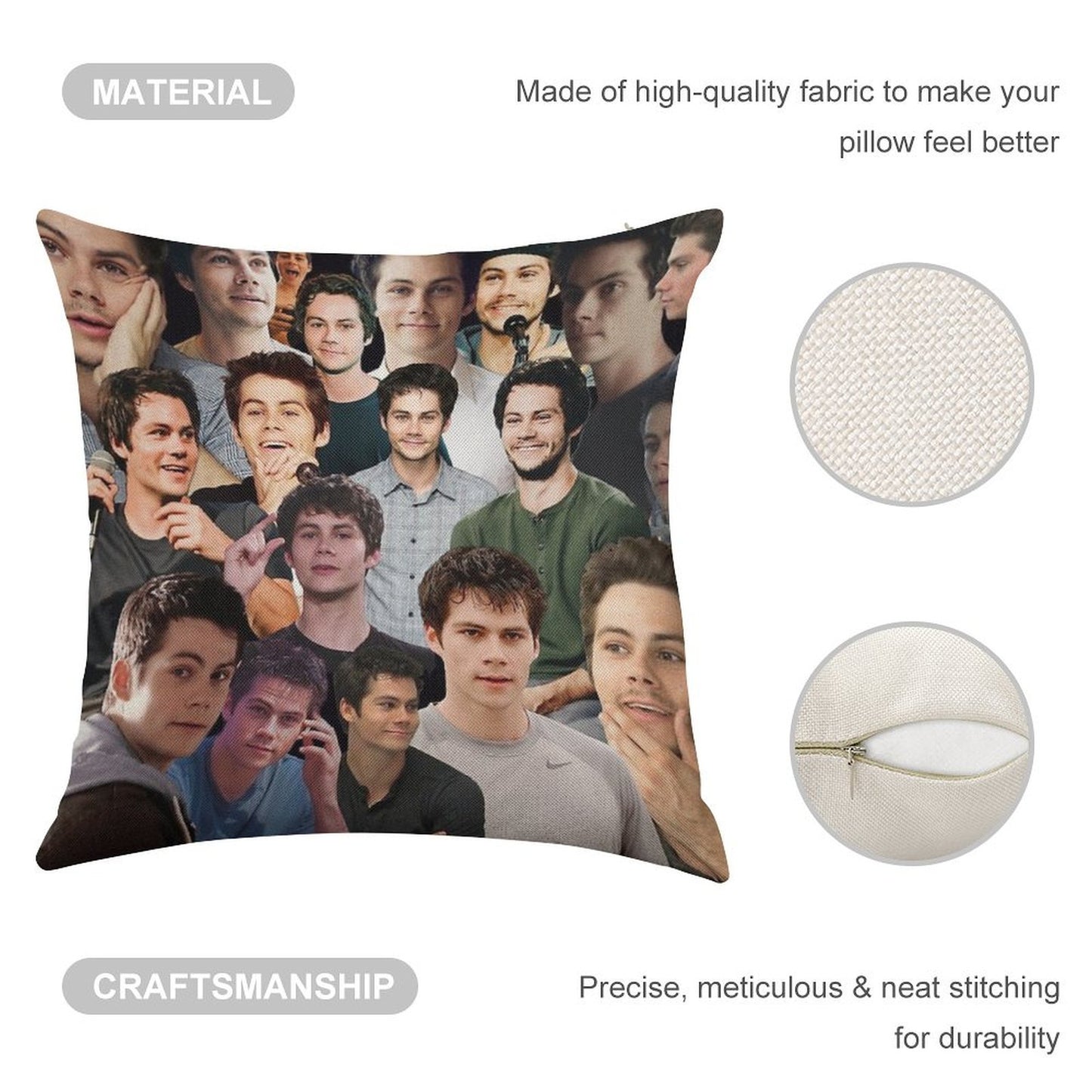 Dylan O’Brien Collage Linen Throw Pillow Cover