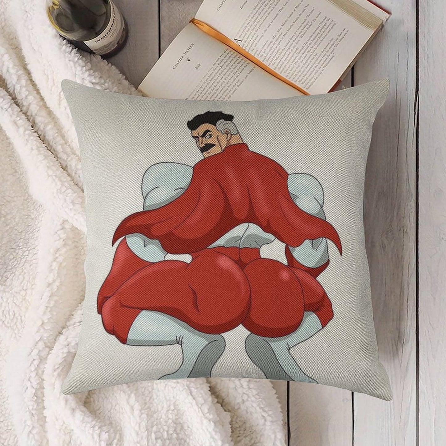 Invincible Think Mark Thicc Booty Omni Man Linen Throw Pillow Cover