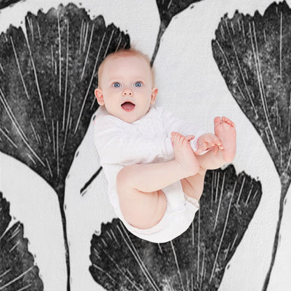 Ginkgo Biloba, Lino Cut Nature Inspired Leaf Pattern Throw Blanket
