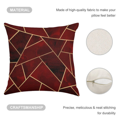 Red & Gold Geo Linen Throw Pillow Cover