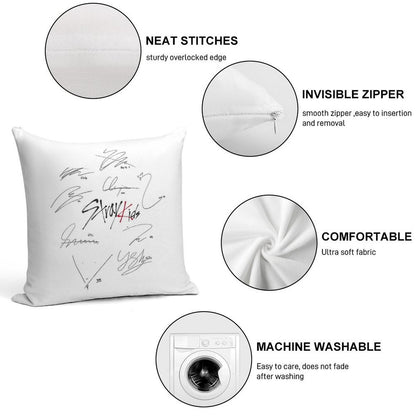 Stray Kids Ot9 - Signatures (white) Soft High-Density Material Throw Pillow