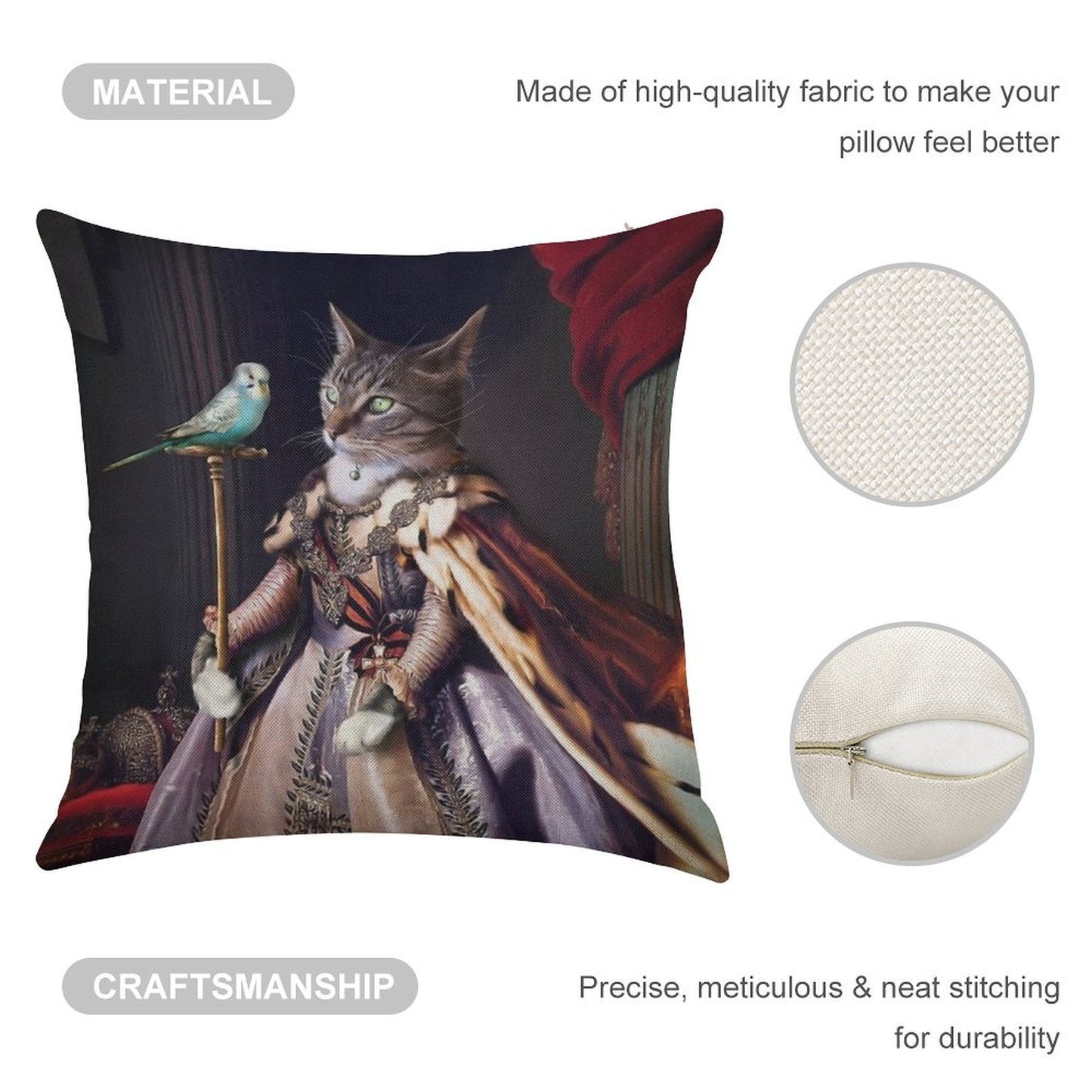 Cat And Budgie Portrait -  Big Cat And Cyril Linen Throw Pillow Cover