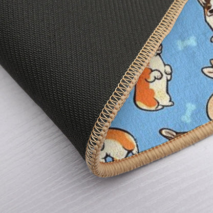 Jolly Corgis in Blue  Rapid-Drying Bath Mat