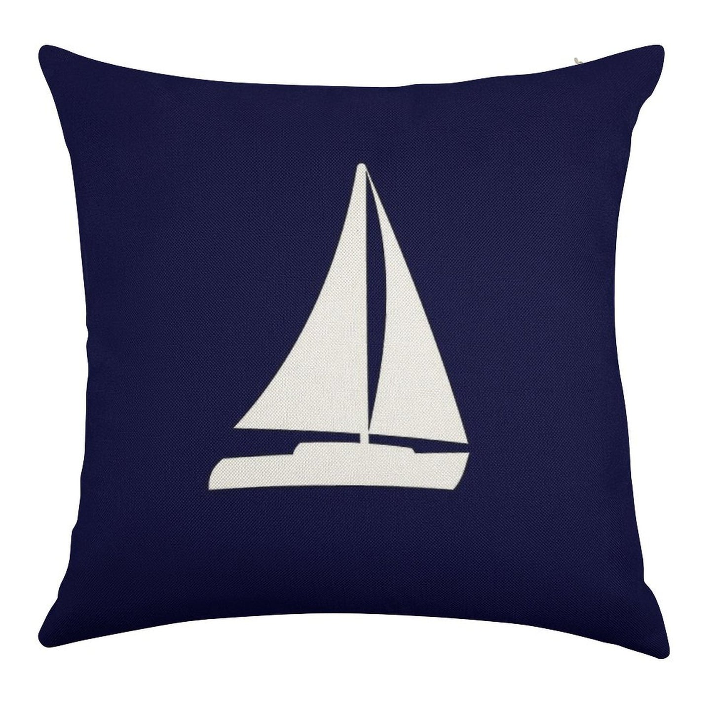 Sailboat Silhouette On Navy Blue Linen Throw Pillow Cover