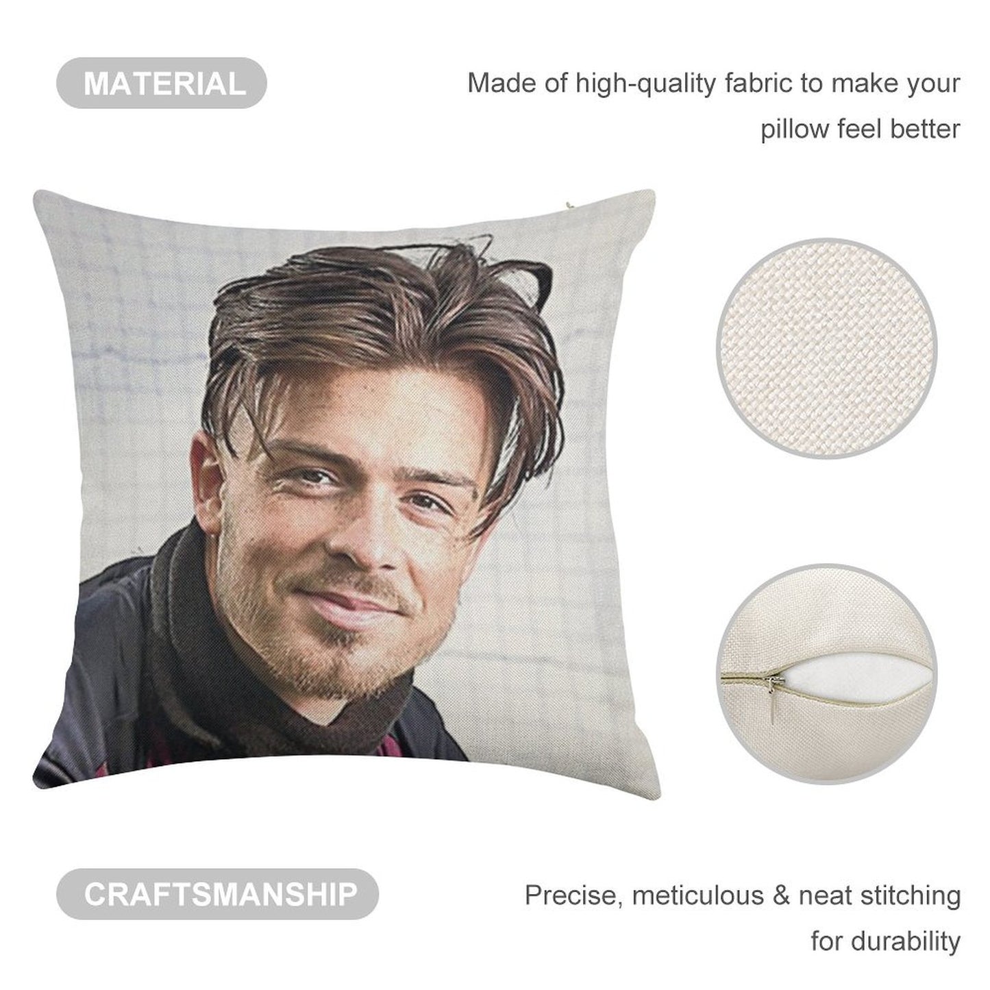 Jack Grealish Smile Linen Throw Pillow Cover