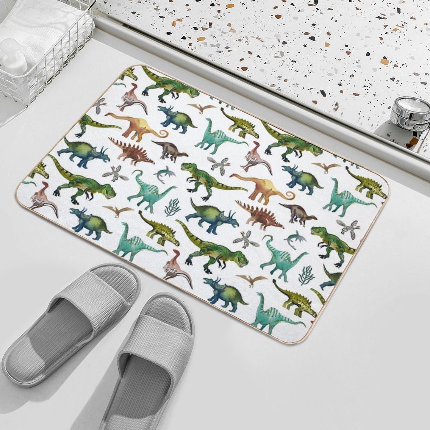 Dino-Mite Dreams for Kids  Trendy Dinosaur Pattern  Unique Gift Idea. Bath Mat