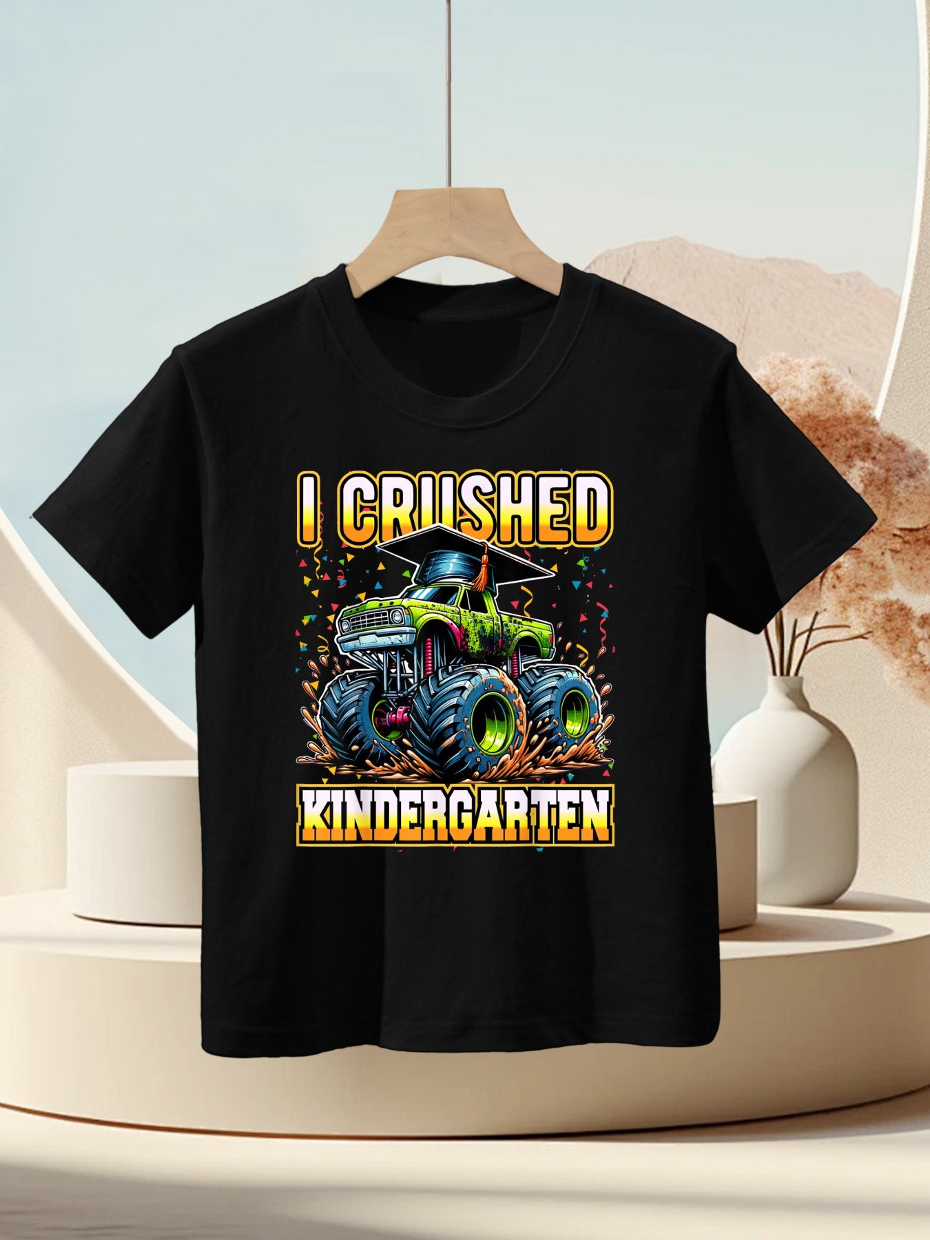 Graduation Kindergarten Monster Truck Boys I Crushed Grad Kids T-Shirt