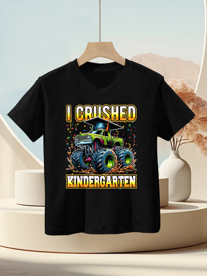 Graduation Kindergarten Monster Truck Boys I Crushed Grad Kids T-Shirt