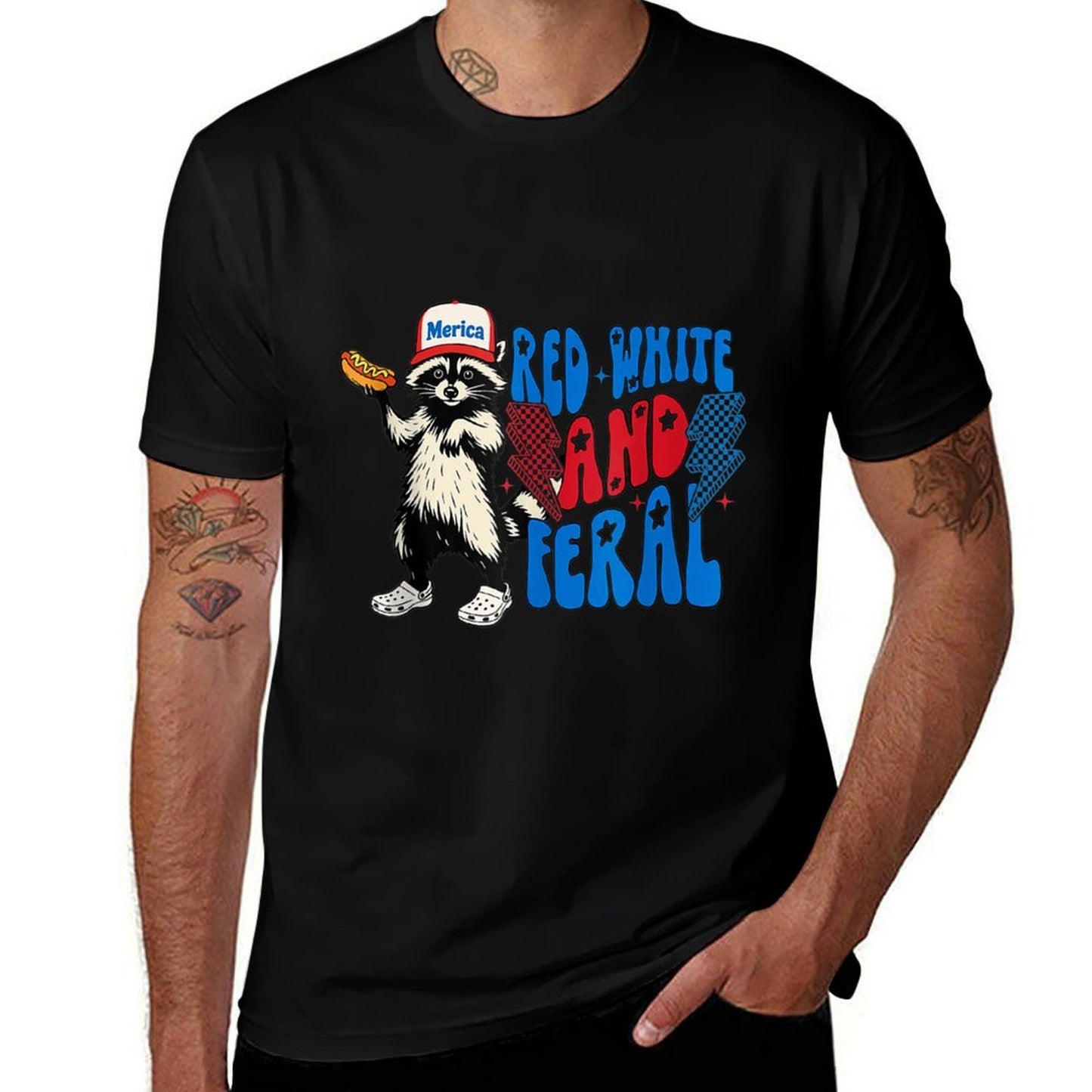 Funny Raccoon 4th Of July Patriotic Cute Red White And Feral  Soft T-Shirt