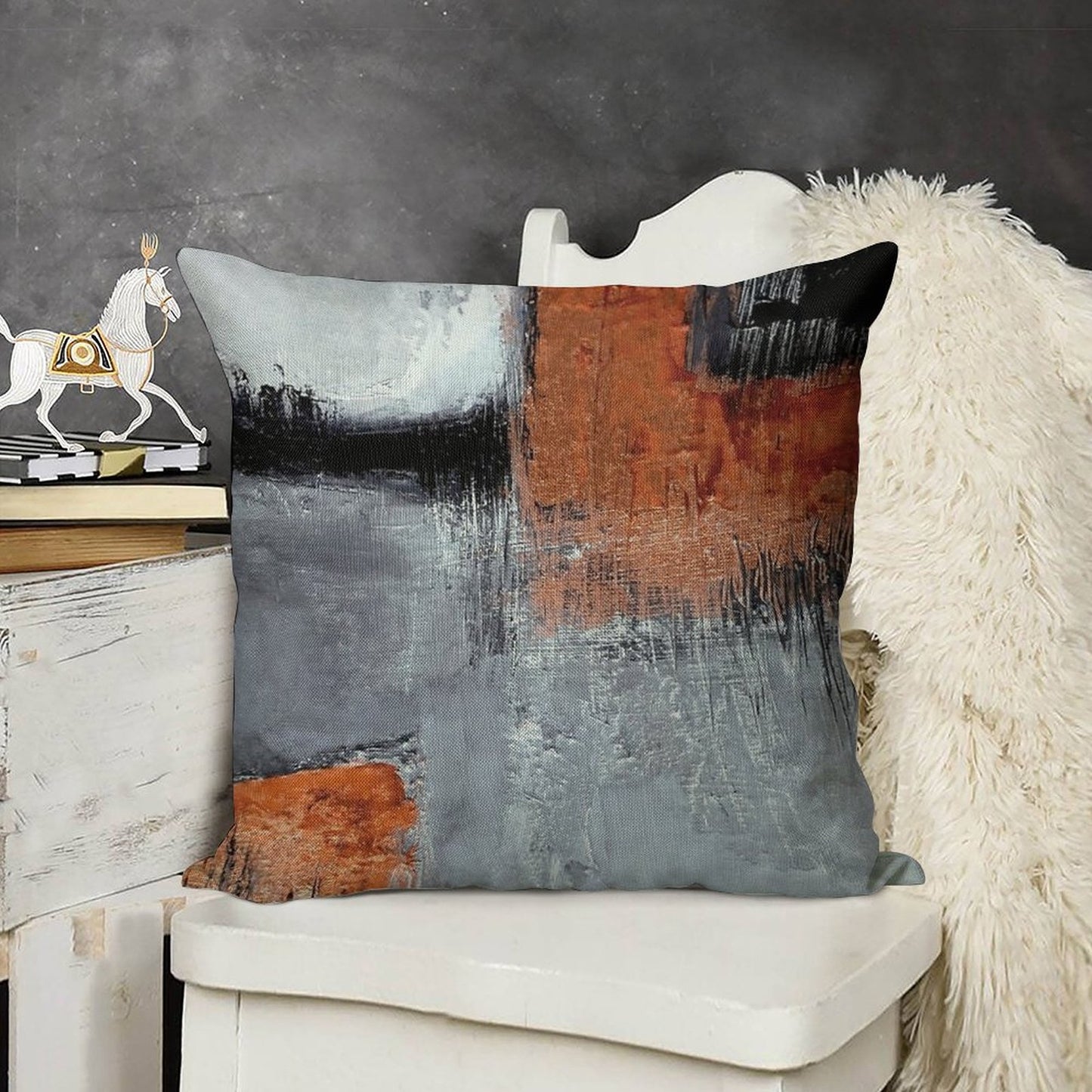 Black Orange Abstract Linen Throw Pillow Cover