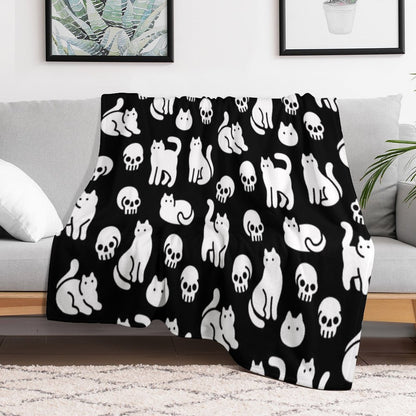 Cats And Skulls Pattern Throw Blanket