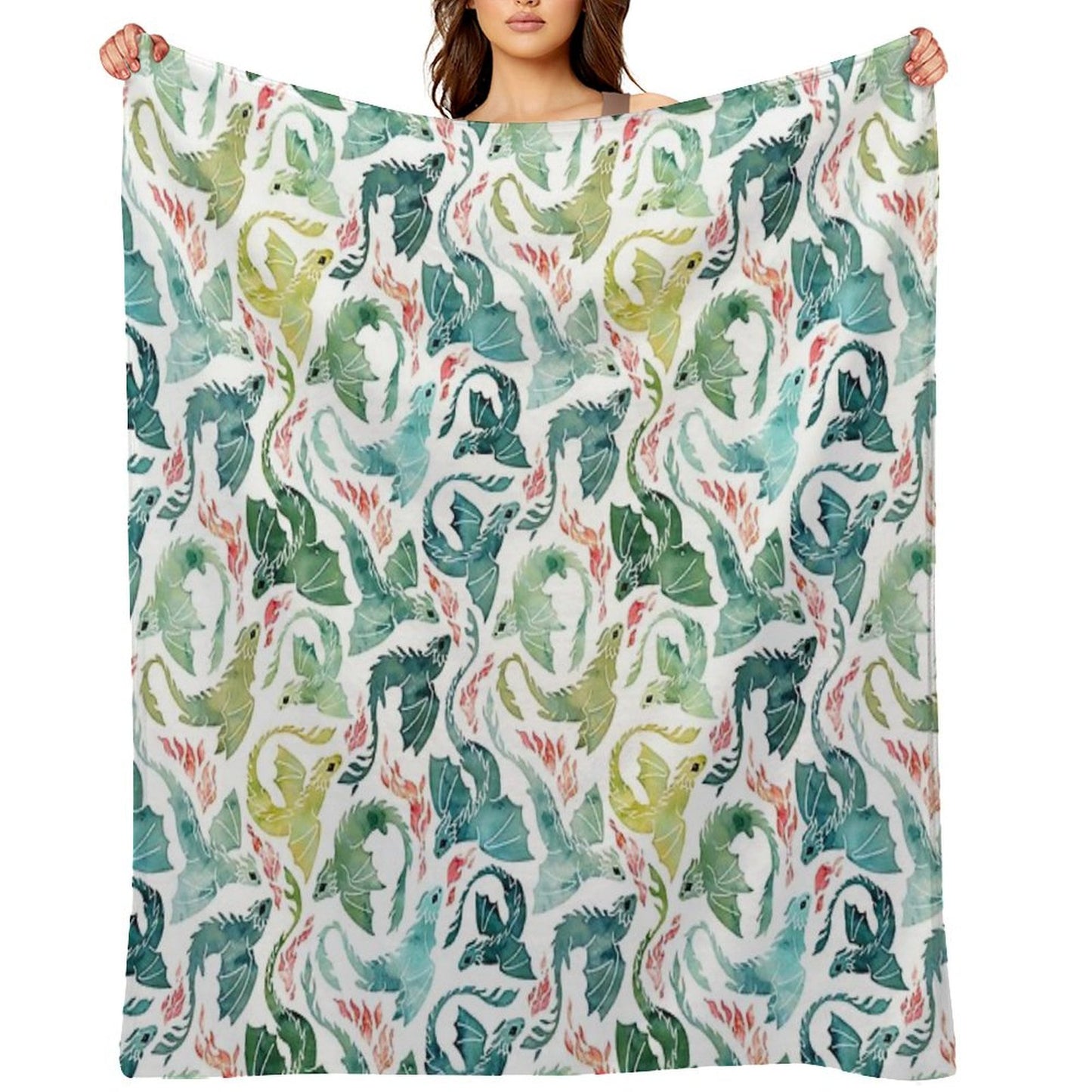 Dragon Fire Turquoise & Green Throw Blanket