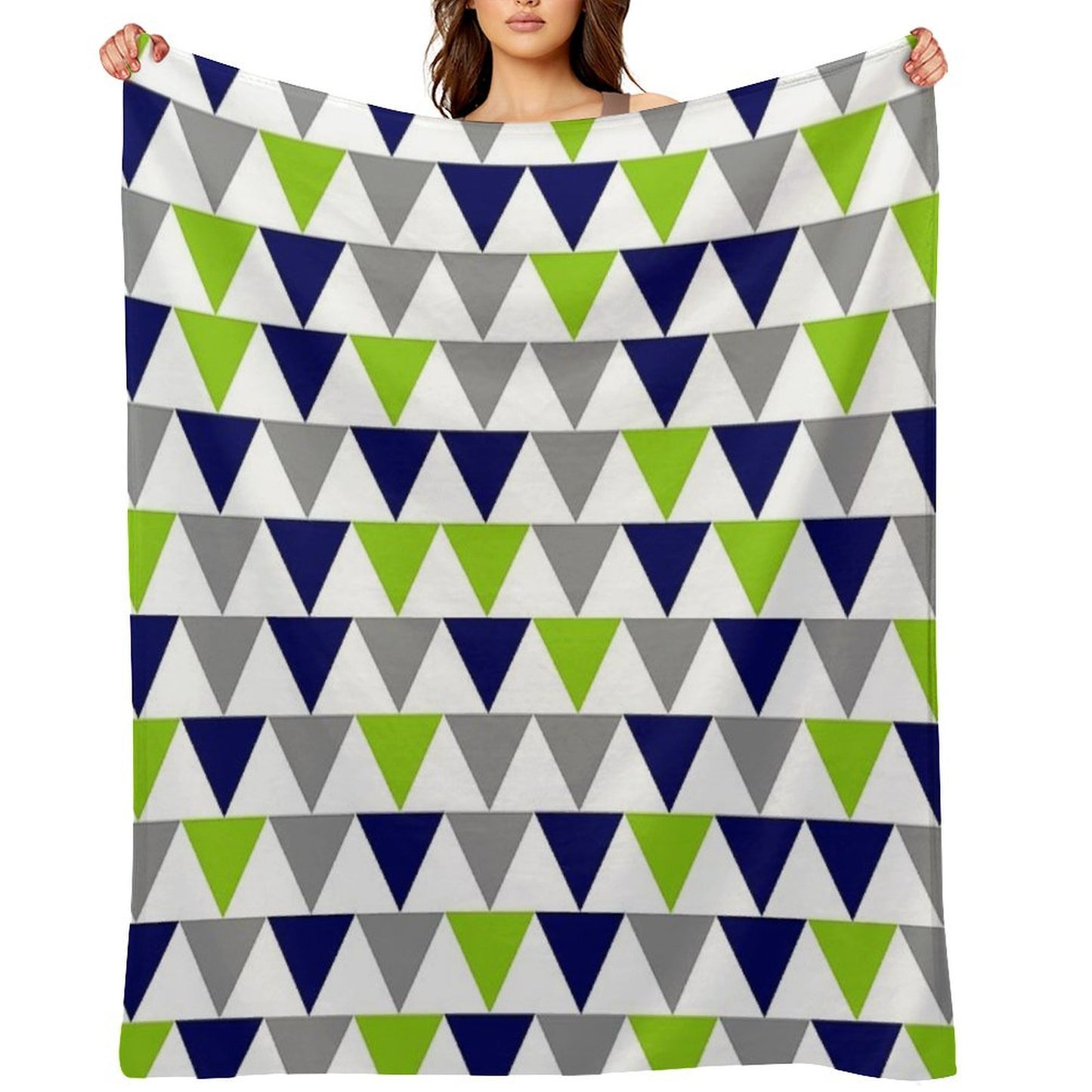 Arrows Lime Green,  Bright Navy Blue, Grey, And White Geometric Pattern Throw Blanket