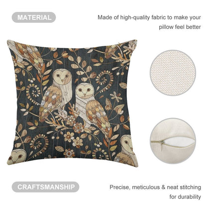 Wooden Wonderland Barn Owl Collage Linen Throw Pillow Cover