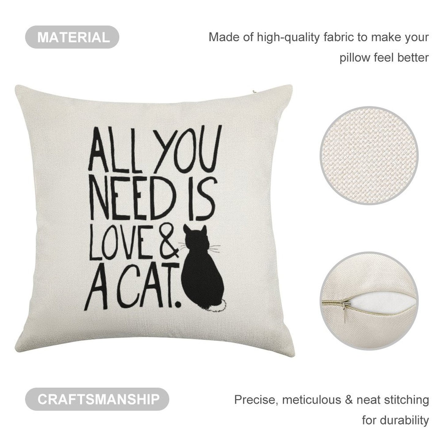 All You Need Is Love And A Cat Linen Throw Pillow Cover