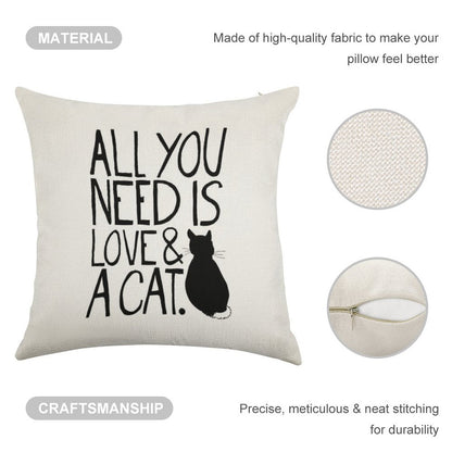 All You Need Is Love And A Cat Linen Throw Pillow Cover
