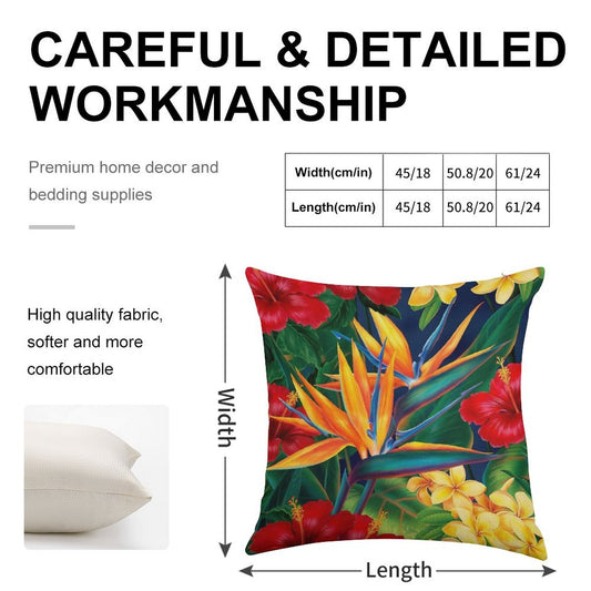 Tropical Paradise Hawaiian Birds of Paradise Illustration Linen Throw Pillow Cover