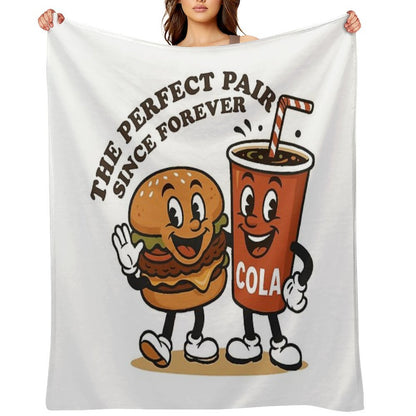 The Perfect Pair Since Forever – Retro Burger & Cola Mascots Throw Blanket