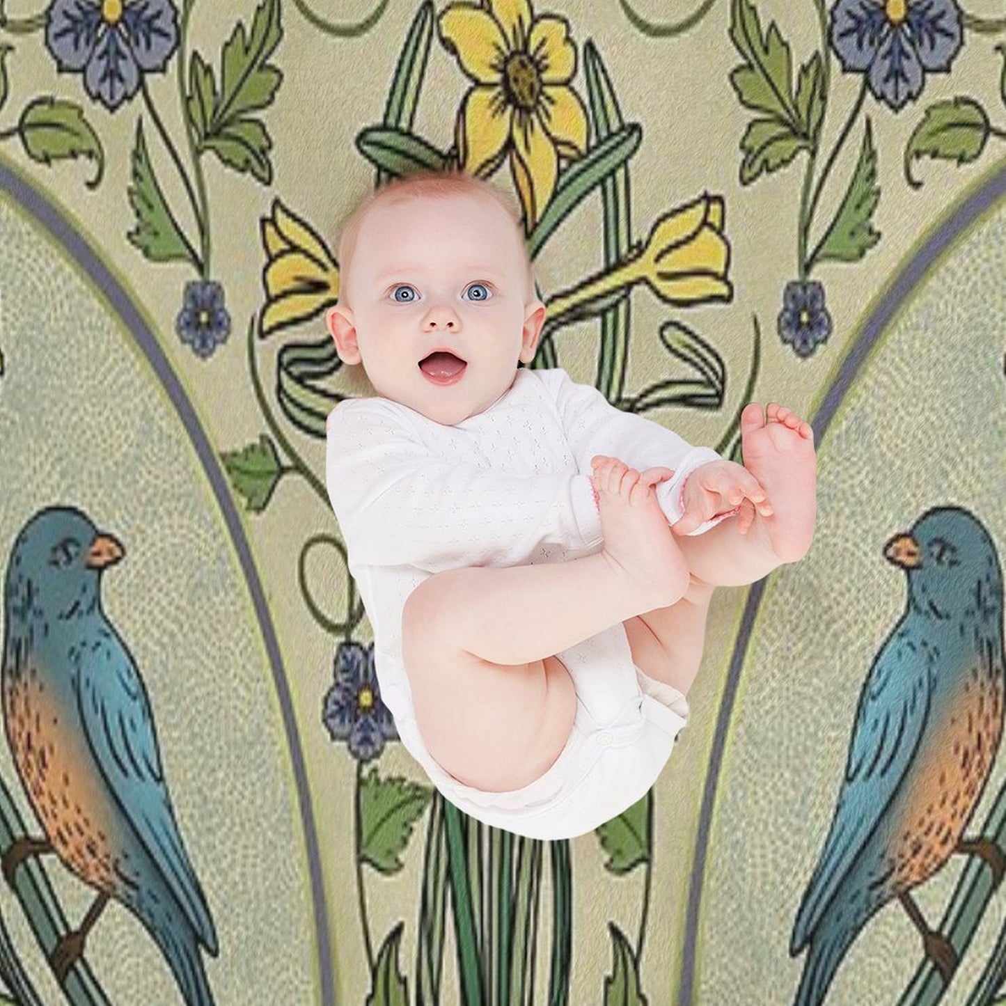 Bluebirds And Spring Blossoms Inspired By Art Nouveau Throw Blanket