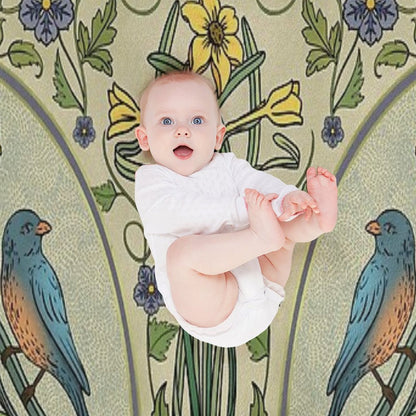 Bluebirds And Spring Blossoms Inspired By Art Nouveau Throw Blanket