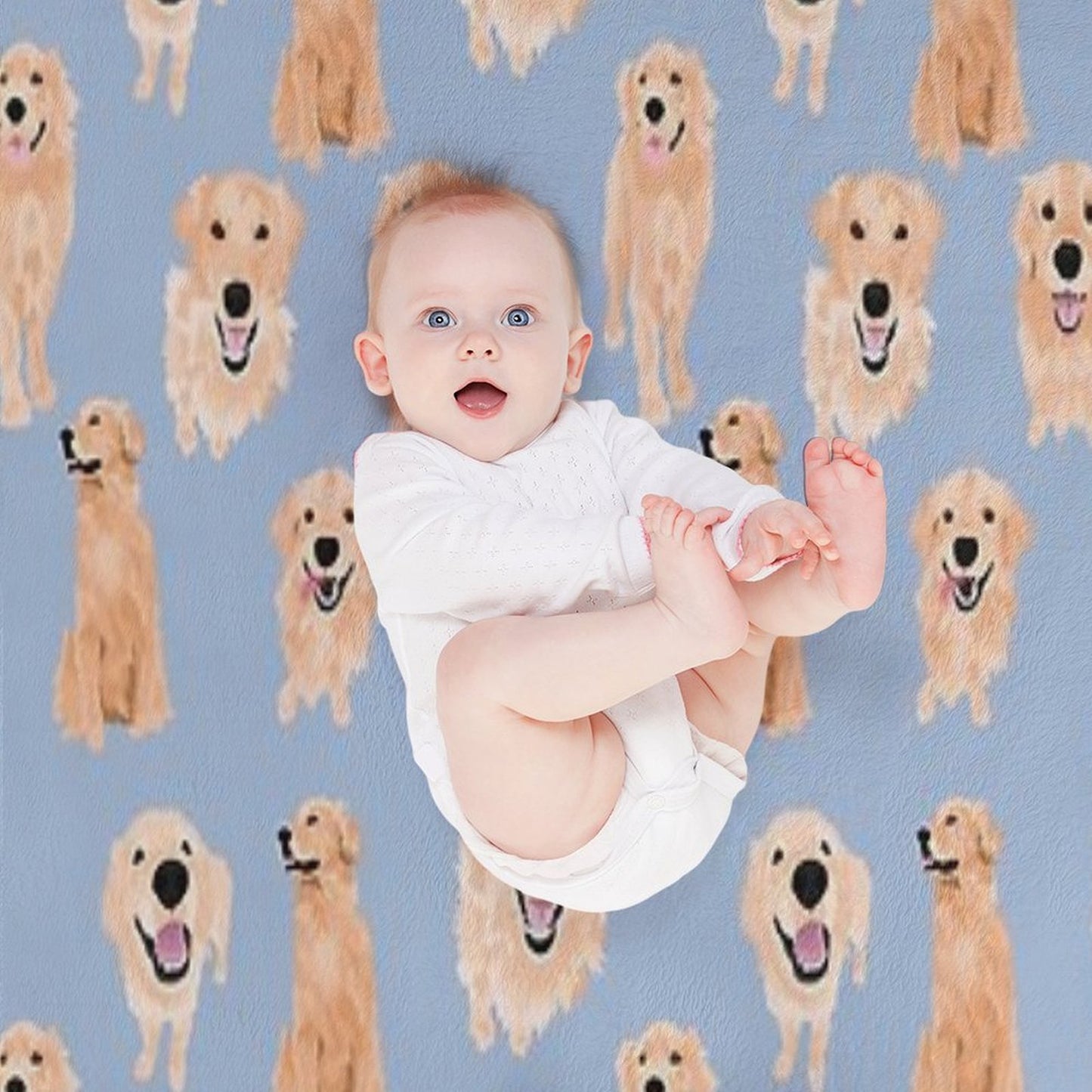 Golden Retrievers on Blue Throw Blanket
