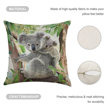 Koala Cuddles Linen Throw Pillow Cover
