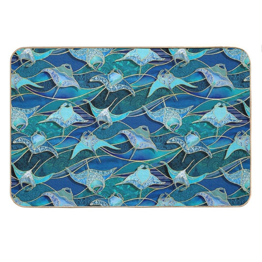 Patchwork Manta Rays in Sapphire And Turquoise Blue Bath Mat