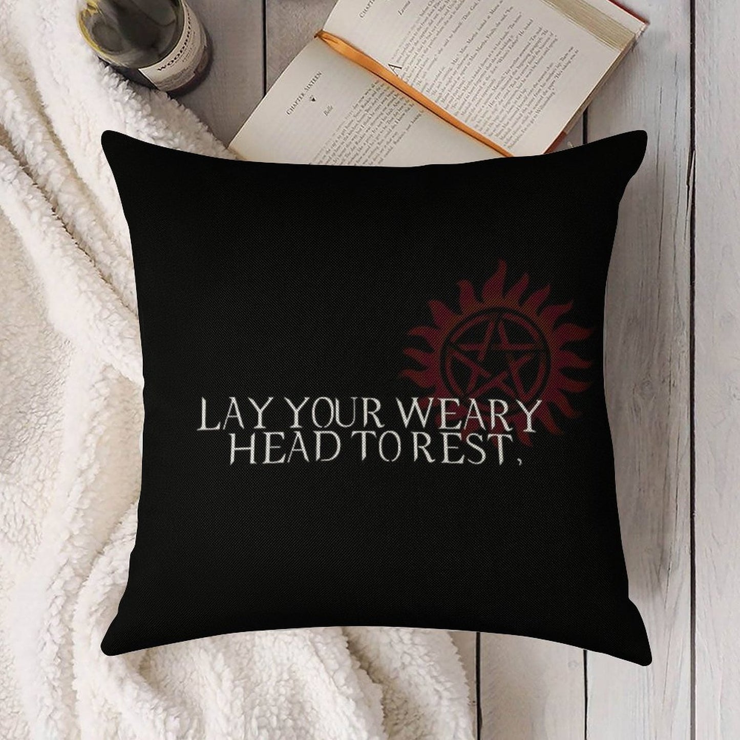 Lay Your Weary Head to Rest Linen Throw Pillow Cover