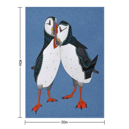 Puffin Pair Blue Throw Blanket