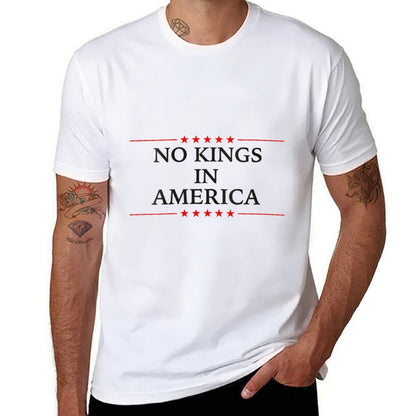 Womens No Kings in America Flag Protest Save Democracy  Ribbed Collar T-Shirt