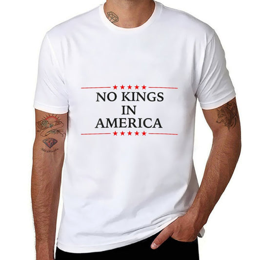 Womens No Kings in America Flag Protest Save Democracy  Ribbed Collar T-Shirt